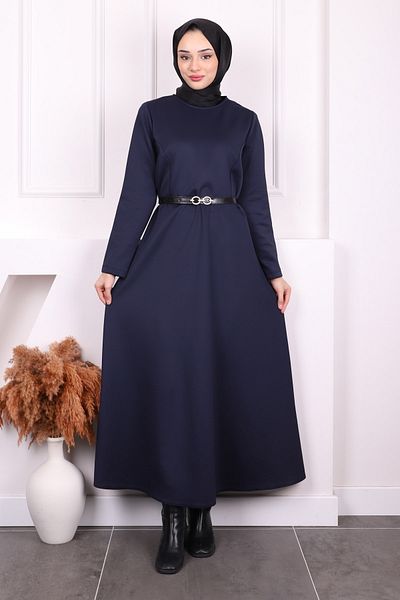 İmajButik Φόρεμα κατάδυσης με μπλε ναυτικό με ζώνη μέσης