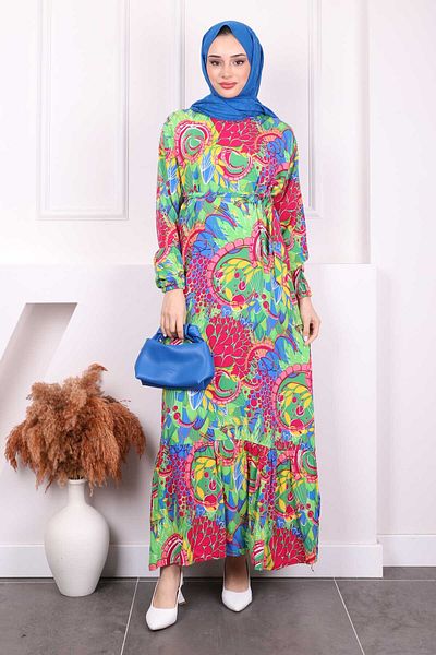 İmajButik Φούστα με πράσινο σχέδιο Layered Viscon φόρεμα