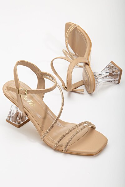 Hayalimdeki Ayakkabı حذاء سهرة نسائي بكعب شفاف مزين بالأحجار