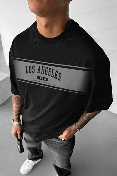 Millionaire Ανδρικό μπλουζάκι Black City Of Angels Oversize Loose Wide Fit Loose Cut
