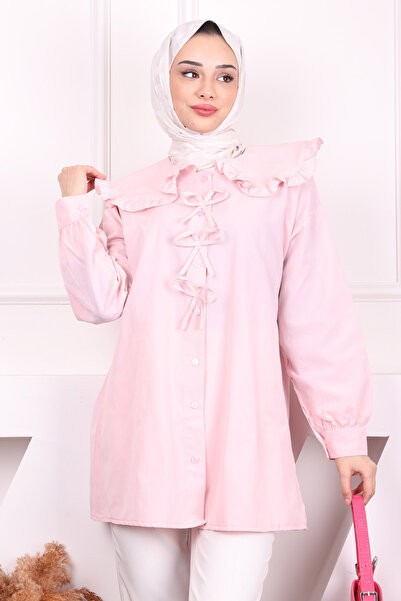 İmajButik Pudra Bebe Yaka Fiyonklu Gömlek
