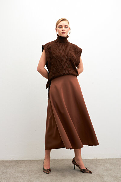 Bipantolon Fusta evazată pentru scuba, maro amar, lucioasă