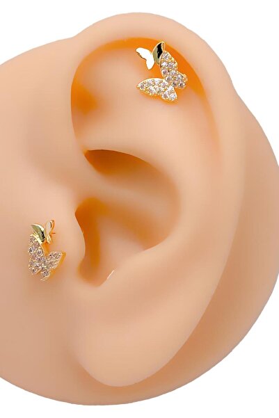 Trinos Cerrahi Çelik Piercing  İkili Kelebek Figürlü Kıkırdak Helix Tragus Pi...