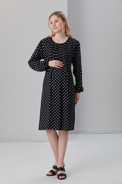 Işşıl 4502-νυφωτό γιακά πουά βισκόζη φόρεμα εγκυμοσύνης