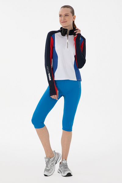 U.S. Polo Assn. Women's Saks Blue High Waist Capri Sports Leggings 50284265-Vr045