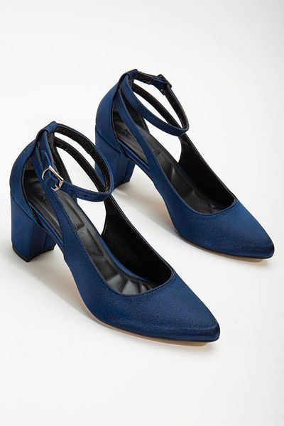 Hayalimdeki Ayakkabı Hero Heeled Navy Blue Satin Women's Shoes
