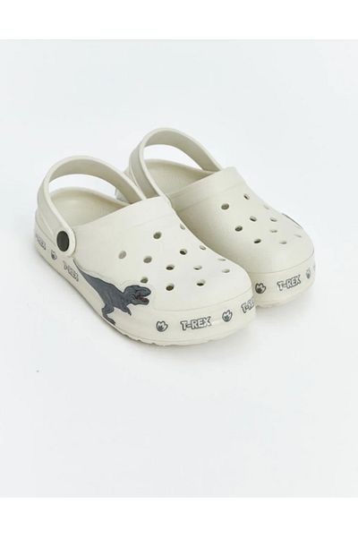 SHOUGO Beige Dinosaur Printed trex Boys Beach Sandals Slippers with non-slip soles
