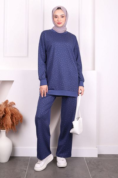 İmajButik Σετ Oys με λεπτομέρεια Indigo Stone Tunic Παντελόνι
