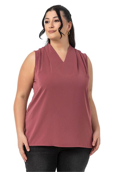DISENTIS MODEST Αμάνικη Dusty Rose μπλούζα με λεπτομέρεια με πτυχή ώμου σε μεγάλο μέγεθος