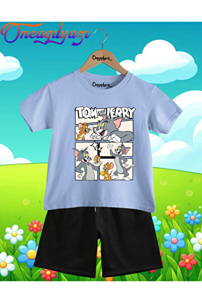 oneagılyazı Tom i Džeri Štampano Oversize kroj Dječje šortsevi T-shirt setovi