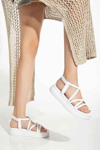 No8 Home 24413-841 White Wedge Heel Women's Sandals
