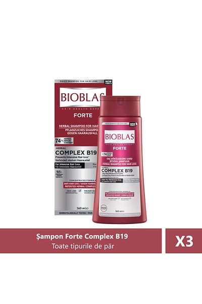 Bioblas Șampon Anticădere Păr Bioblas Forte Complex B19, 360ml X 3 bucăți