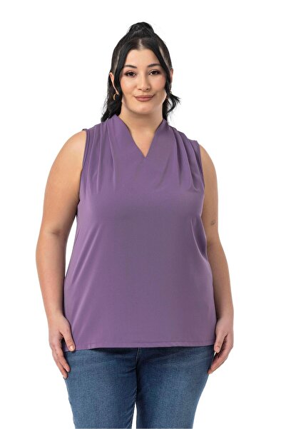 DISENTIS MODEST Μωβ μπλούζα μεγάλου μεγέθους με λεπτομέρεια πιέτες στους ώμου...