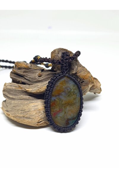 mama india alaçatı Mossy Agate Natural Stone Handmade Macrame Ethnic Necklace...