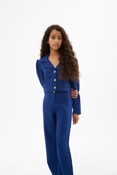 Hilal Akıncı Kids Комплект от 2 части за момичешко късо яке с копчета и джоб и широки панталони