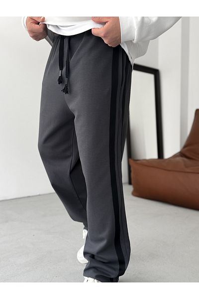 BYBASICMAN Smoked Double Stripe Pipe Leg Sweatpants Res-5133