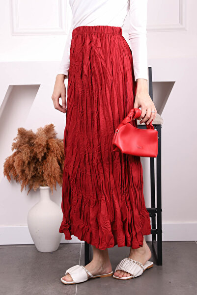 İmajButik Burgundy Elastic Waist Skirt