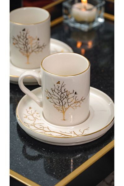 Heda Porselen Tree of Life 4-Piece Porcelain Cup Set for 2 100 ml