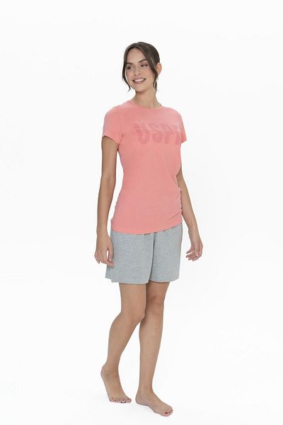 U.S. Polo Assn. 20011 Women's Pink Short Sleeve Round Neck Shorts Suit