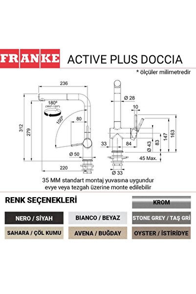 Franke Active Plus Doccia Kitchen Faucet, Slate Grey, Slate Gray, Spiral Spout