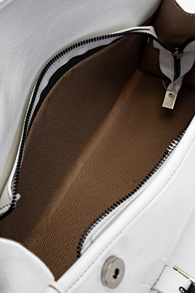 minebag Faux Leather Baguette Double Buckle Liars White Women's Shoulder Bag