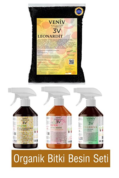 VENİV AGRİCULTURE Organik Bitki Besin Seti – Prooter, Viola, Organiva & Leonardit (4’lü Set – 500ml x 3 + 1kg)