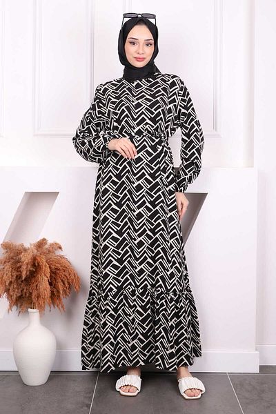 İmajButik Φόρεμα Viscon με μαύρη φούστα με σχέδια