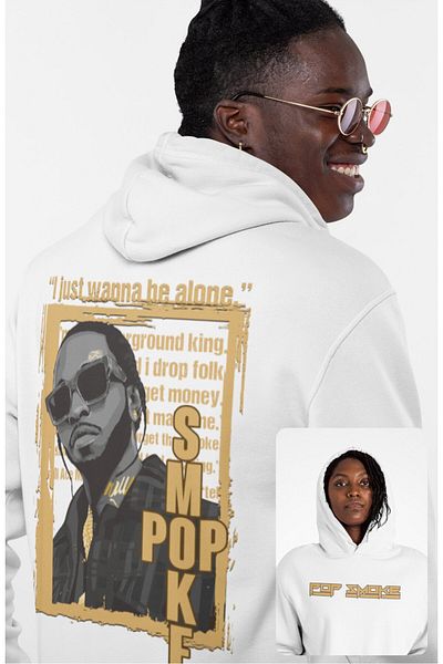 Fuddy Moda Oversize Pop Smoke Back Printed Hooded Sweatshirt, Unisex Rapper Themed Hoodie