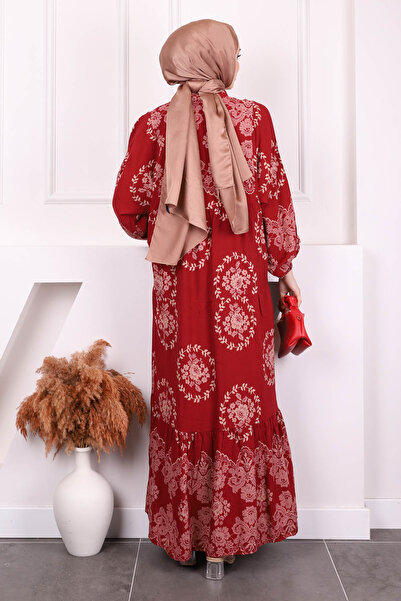 İmajButik Φόρεμα Viscon με μισό κουμπί με μπορντό σχέδιο