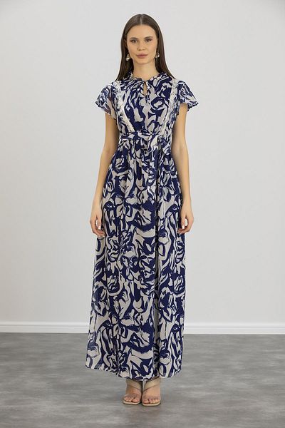 Işşıl IŞIL E0019-Pleated Pregnant Collar Chiffon Gilet Dress
