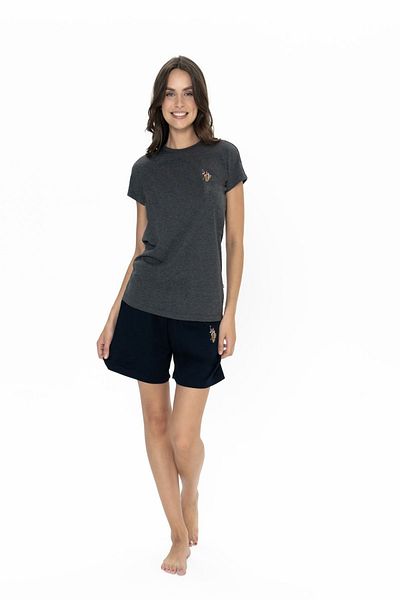 U.S. Polo Assn. 20000 Women's Anthracite Melange Short Sleeve Round Neck Shorts Set