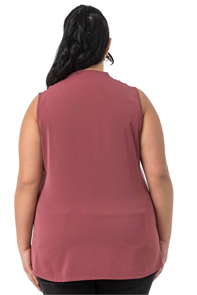 DISENTIS MODEST Αμάνικη Dusty Rose μπλούζα με λεπτομέρεια με πτυχή ώμου σε μεγάλο μέγεθος