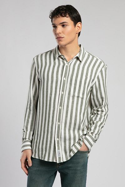 Lee Cooper Men's U.Sleeve Woven T-Shirts Ecru-Emerald