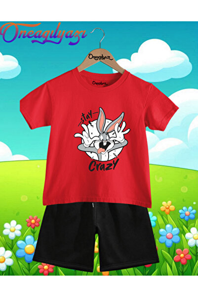 oneagılyazı Ludi Bugs Bunny Štampano Oversize kroj Dječje šortsevi T-shirt se...