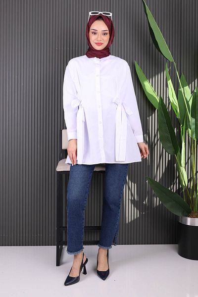İmajButik Tunica alba cu centura in talie