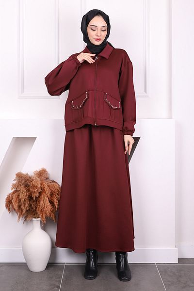 İmajButik Μπουφάν Claret Red με Σκουπάκι Φούστα