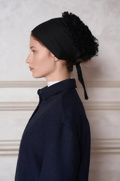 ED Scarf Practical Knob Ruffle Jersey Hijab Bone - Black