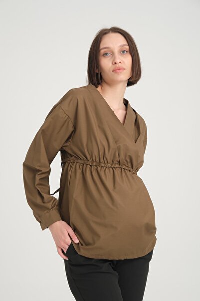 Işşıl IŞIL B109 - Maternity Cotton Blouse-Shirt, Double Breasted Collar and Breastfeeding Detail
