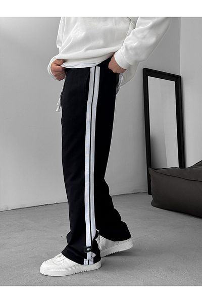 BYBASICMAN Black Thick Striped Pipe Leg Sweatpants Res-5132