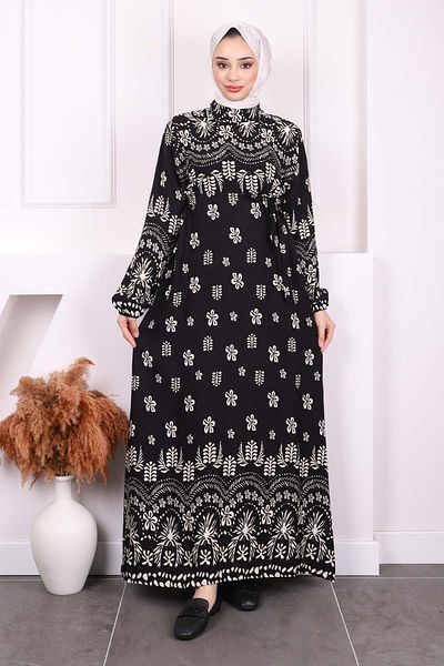 İmajButik Φόρεμα Viscon με μαύρη φούστα με σχέδια