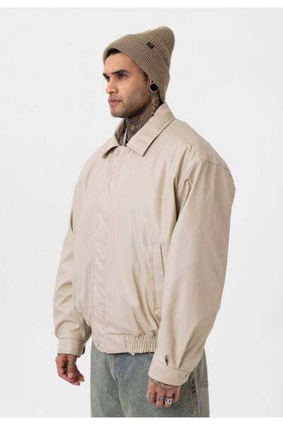 İLKCET MODA Vintage Unisex Κρεμ Μπουφάν με μανίκια με μπαλόνι