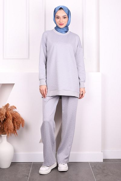 İmajButik Ουίς Σετ με Λεπτομερή Παντελόνι Χιτώνα Γκρι Πέτρα