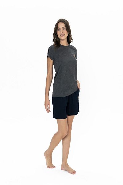 U.S. Polo Assn. 20000 Women's Anthracite Melange Short Sleeve Round Neck Shorts Set