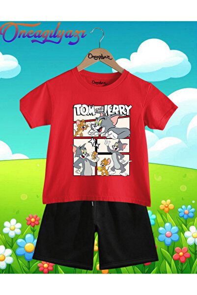 oneagılyazı Tom i Džeri Štampano Oversize kroj Dječje šortsevi T-shirt setovi