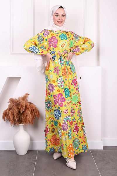 İmajButik Φόρεμα Viscon με πράσινη φούστα με λαδί