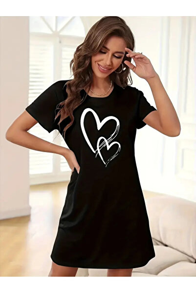 Pink Sky Plus Size Women's Short Sleeve Crew Neck T-Shirt Dress Nightgown