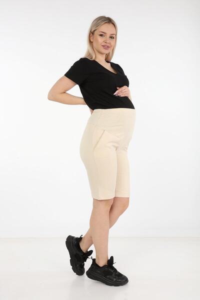 Işşıl 4440-Cotton Lycra Maternity Combed Cotton Shorts with Abdominal Band