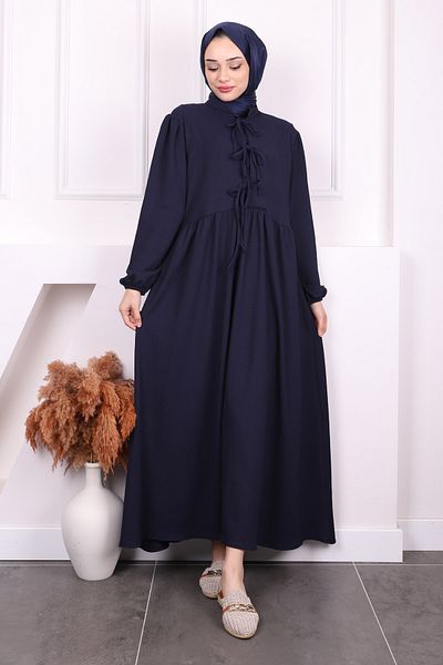 İmajButik Φόρεμα με γραβάτα με ελαστικό γιακά με μανίκια