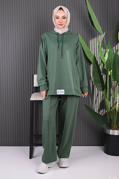 İmajButik Χακί κοστούμι Hijab με δύο κλωστές με ετικέτα στο μπροστινό μέρος
