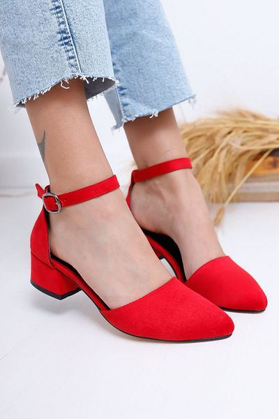 Hayalimdeki Ayakkabı Red Suede Dary Heeled Shoes